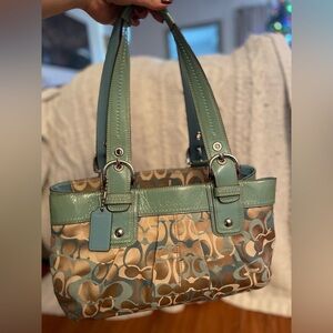COACH F14492 Blue/Tan Y2K Signature C Tote/ Shoulder Bag